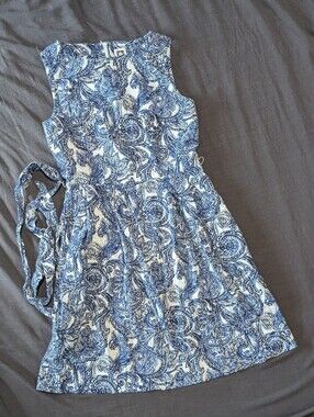 Blue Paisley Tie-Waist Mini Dress